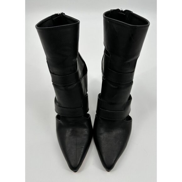 NY&C Black Cutout Bootie Faux leather Women 8 Black Point Toe Ankle - Picture 3 of 11